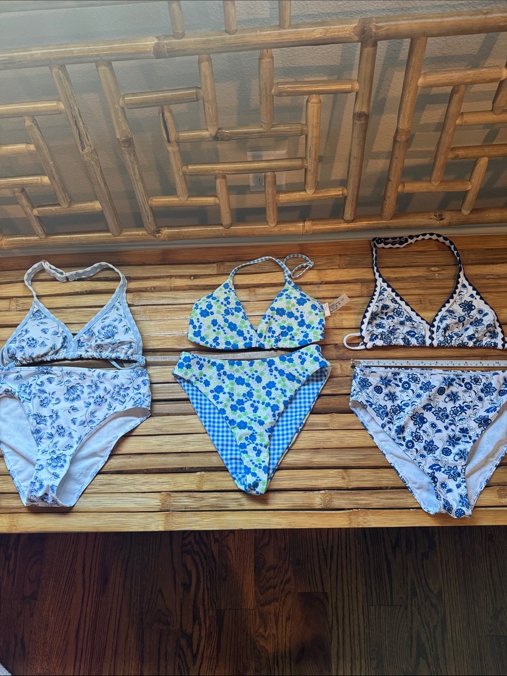 💙 Set of 3 Girls Size 10 Floral & Blue Bikini Sets Tops and Bottoms